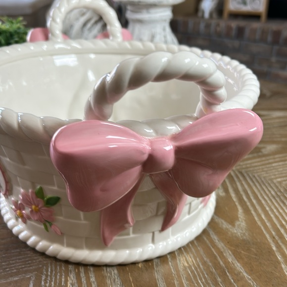 Walt Disney Bambi Thumper Bunny Rabbit Ceramic Weaved Easter Basket Pink Bows - Picture 8 of 10